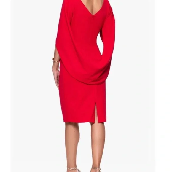 Size 16 women’s red cape dress by Betsy & Adam Elegant Red Cape Sleeve Dress wow - Picture 4 of 6